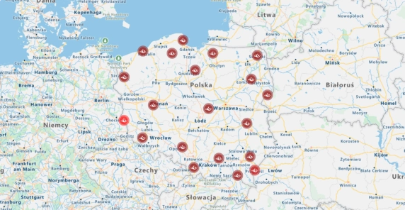 Mapa ze znacznikami punktów